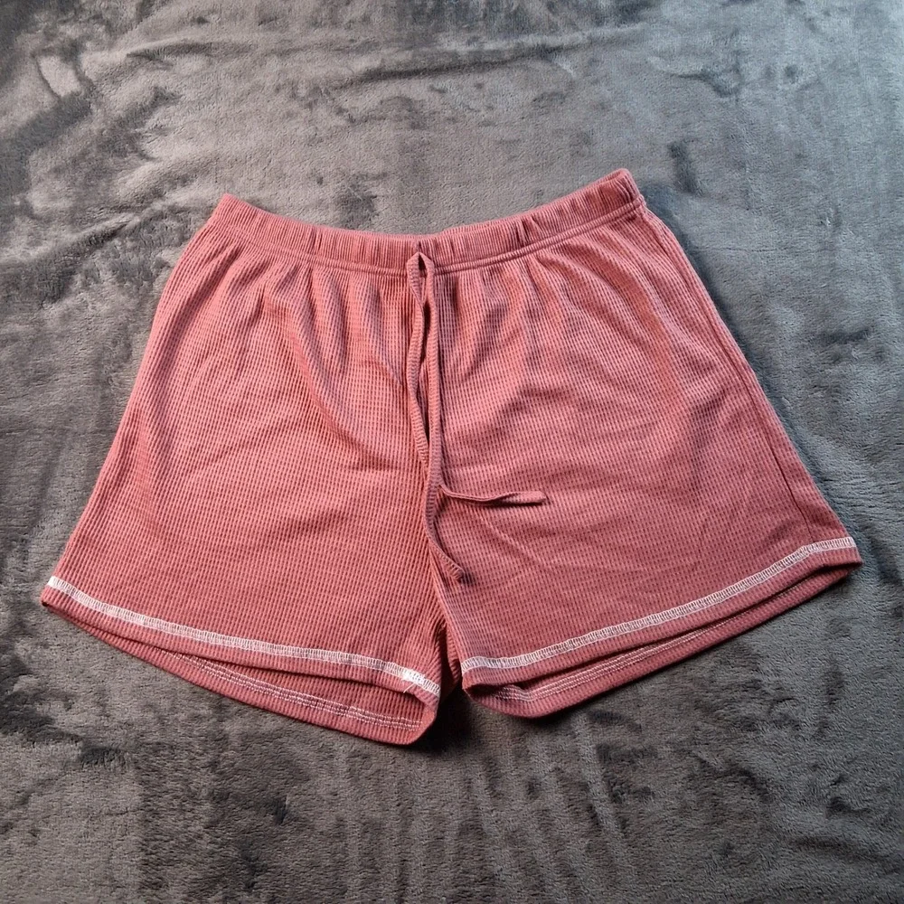 Cupshe NWOT Waffle Knit Lounge Shorts M Pink Mauve Thermal Drawstring Pajama